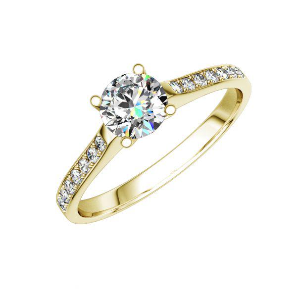 Женское кольцо из жёлтого золота с одним крупным и четырнадцатью маленькими бриллиантами 0,57 карат (Вес: 3 гр.)