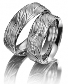 Обручальные кольца из белого золота с фактурной поверхностью в растительном стиле на заказ (Вес пары: 15 гр.)