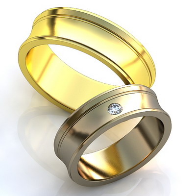 Гладкие обручальные кольца с бриллиантом на заказ (Вес пары: 10 гр.)