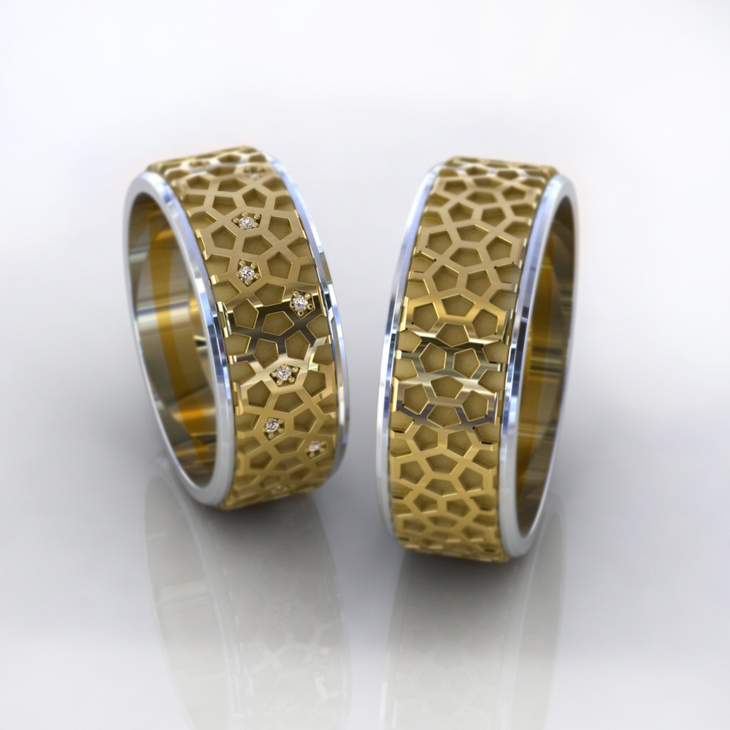 Обручальные двухцветные кольца ДНК из золота с бриллиантами (Вес пары 14,7 гр.)