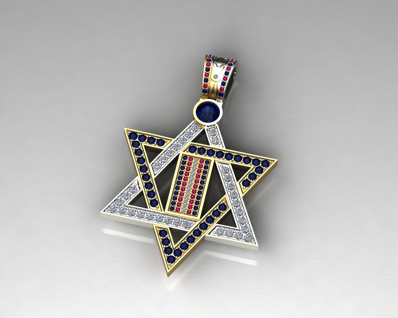 Медальон двухцветный Звезда Давида с инкрустацией (Вес: 22 гр.)