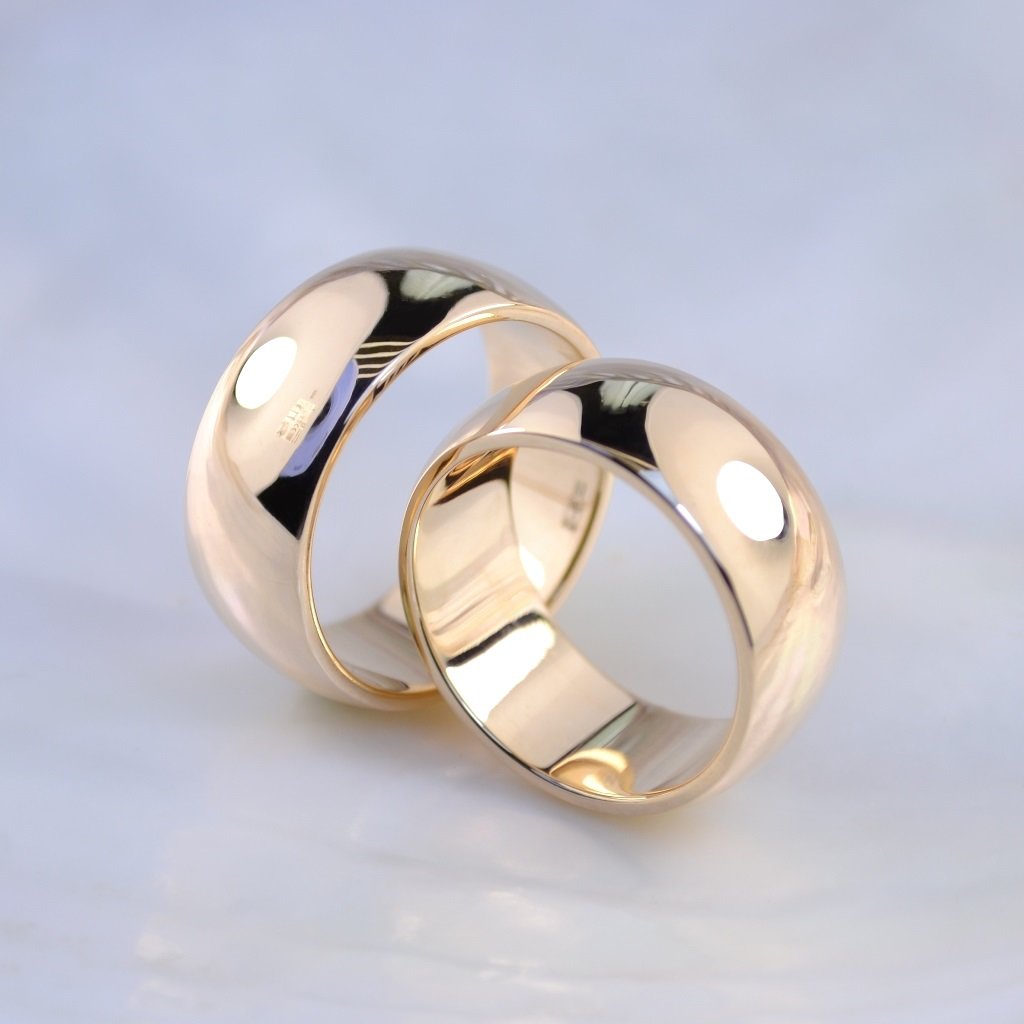 Широкие классические обручальные кольца бублики на заказ из красного золота (Вес пары 33 гр.)