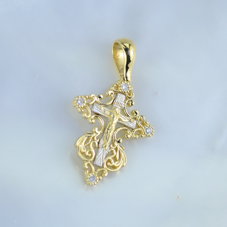 Золотой крестик для крещения младенца с бриллиантами (Вес: 2 гр.)