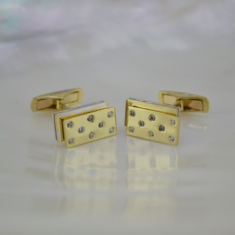 Золотые запонки домино (игральные кости) с бриллиантами (Вес пары: 7 гр.)