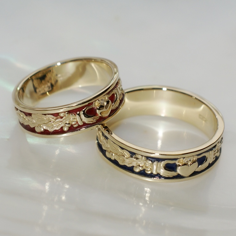 Кладдахские обручальные кольца из золота с эмалью двух цветов (Вес пары: 11 гр.)