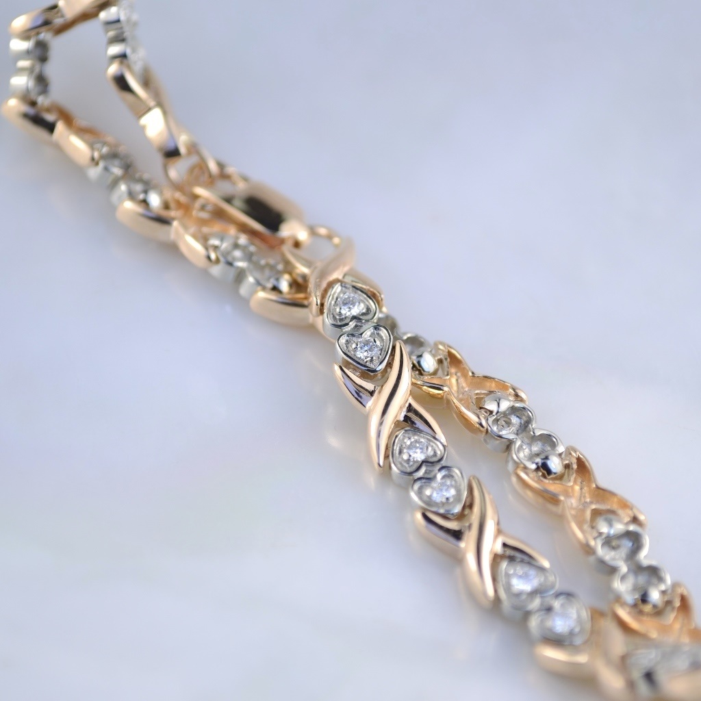 Женский браслет из красно-белого золота с бриллиантами (цена за грамм)
