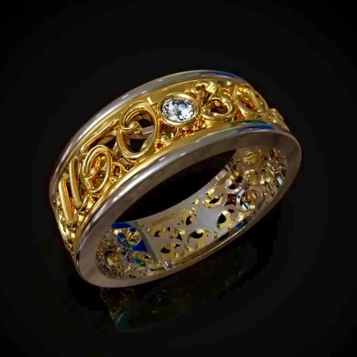 Ажурное кольцо из двух видов золота с бриллиантом «СПАСИБО ЗА ДЕТЕЙ»