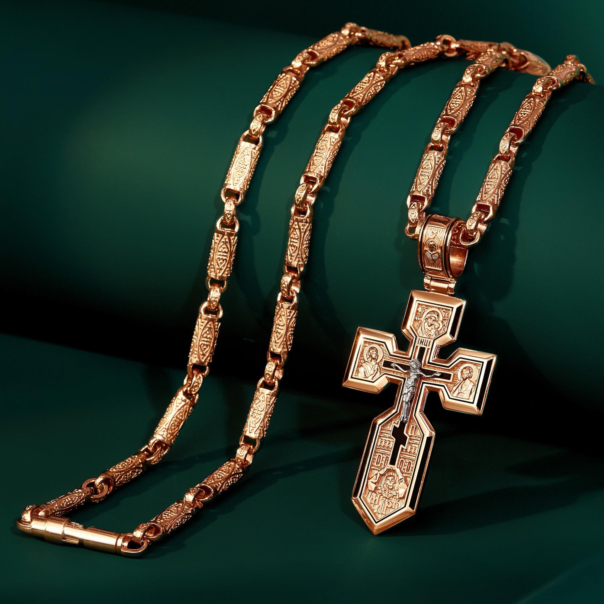 Мужской нательный крест на цепочке из красного золота Мужской нательный крест на цепочке из красного золота