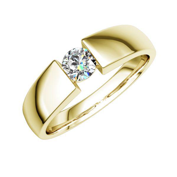 Помолвочное кольцо из жёлтого золота с одним бриллиантом 0,25 карат на широкой шинке (Вес: 4 гр.)