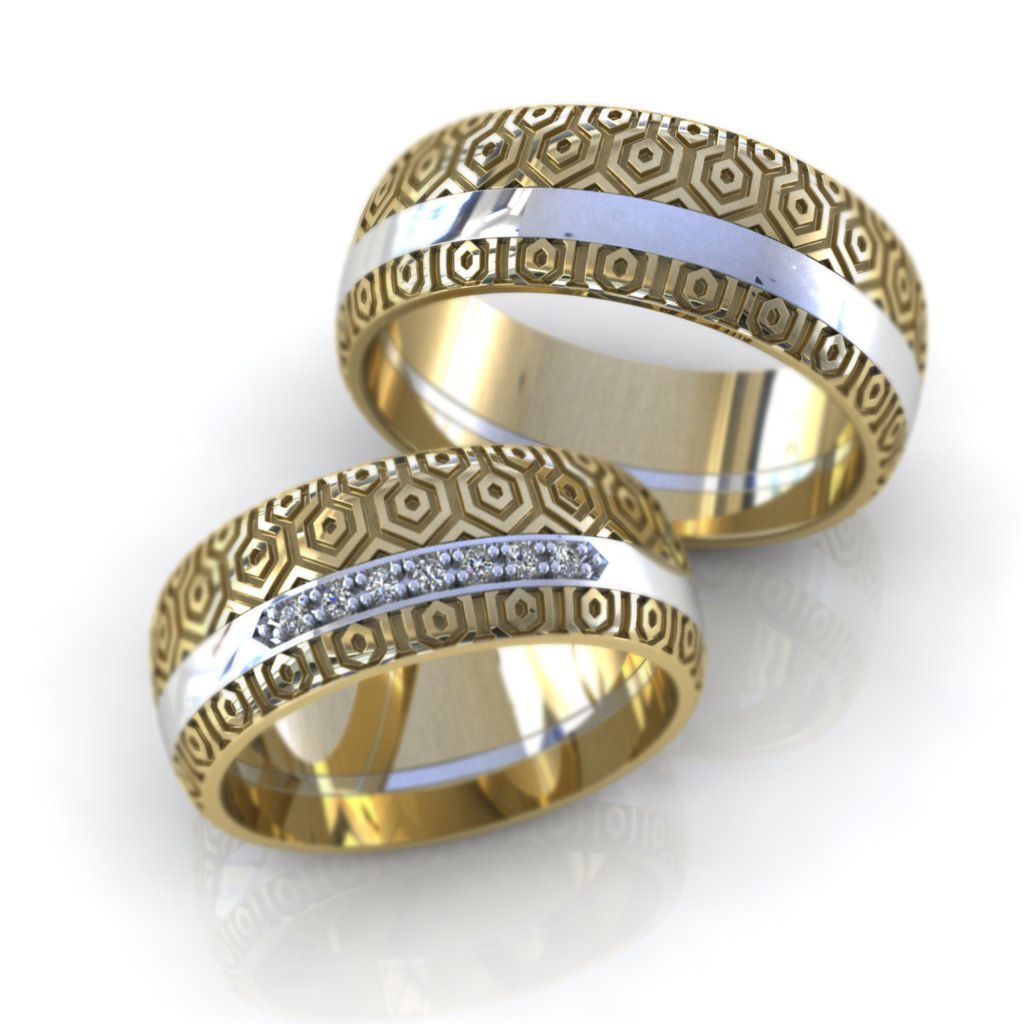 Обручальные кольца Градиент из жёлто-белого золота с бриллиантами (Вес пары 16,3 гр.)