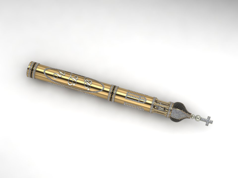 Эксклюзивная золотая шариковая ручка с инициалами с бриллиантами в виде церковного купола с колоколом (Вес 140 гр.)