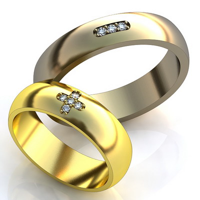 Гладкие обручальные кольца плюс и минус (+ и -) с бриллиантами на заказ (Вес пары: 9 гр.)