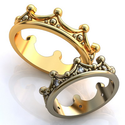 Обручальные кольца в виде короны с бриллиантами на заказ (Вес пары: 8 гр.)