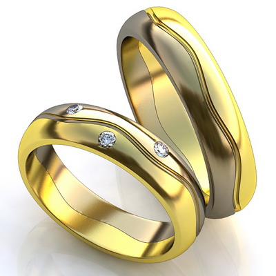 Фактурные волнистые обручальные кольца с бриллиантами на заказ (Вес пары: 10 гр.)