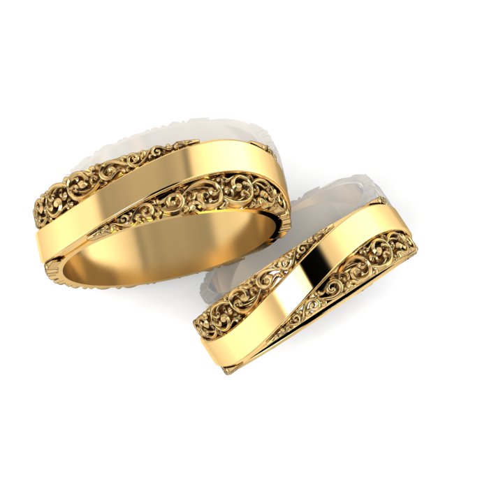 Свадебные кольца Мечта из жёлтого золота с орнаментом (Вес пары: 14 гр.)