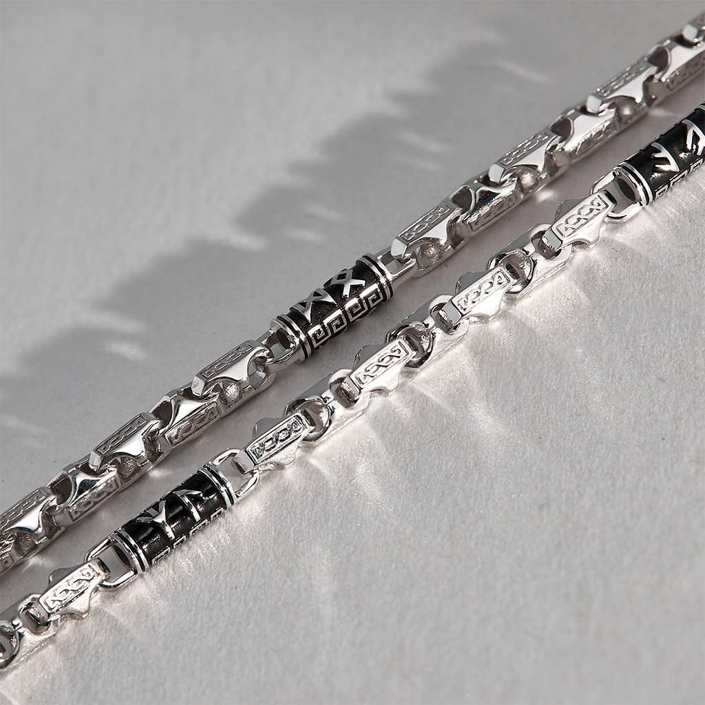 Серебряная цепочка эксклюзивного плетения Краб Луксор с рунами (цена за грамм)