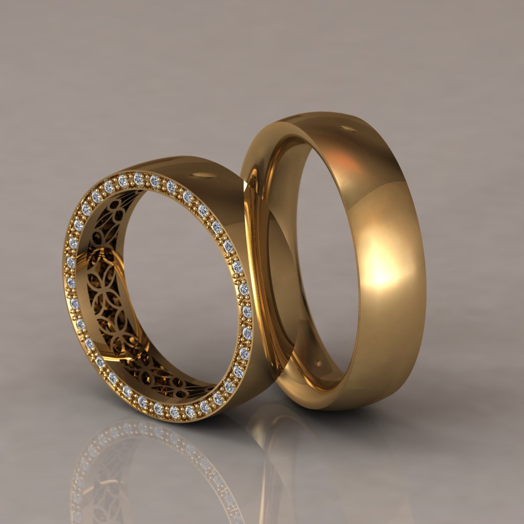 Обручальные кольца с инкрустацией торца бриллиантами на заказ (Вес пары: 11 гр.)