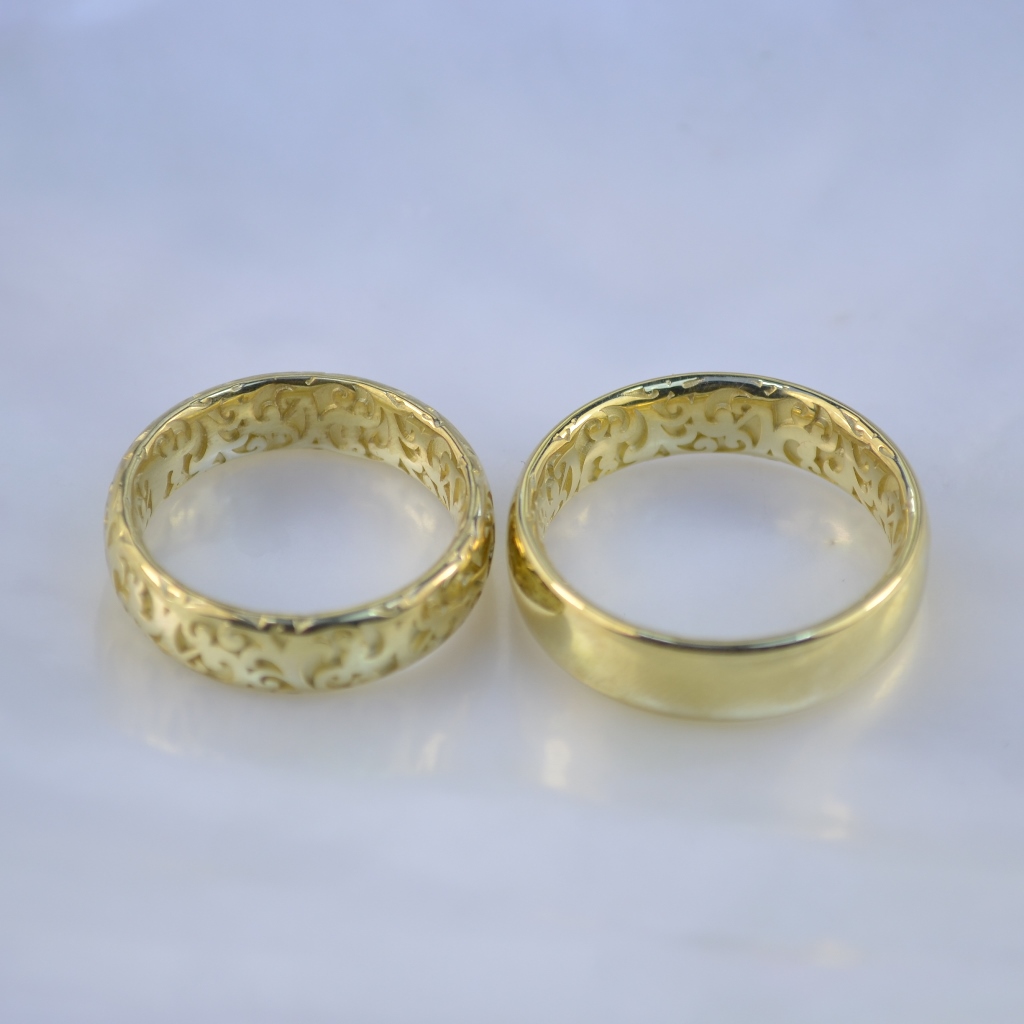Обручальные кольца Гармония из жёлтого золота с узорами (Вес пары: 14 гр.)