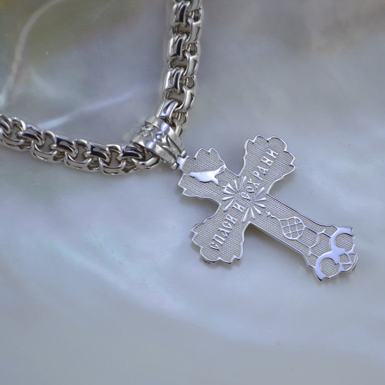 Двухцветный православный крест из белого золота с бриллиантами (Вес 14 гр.)