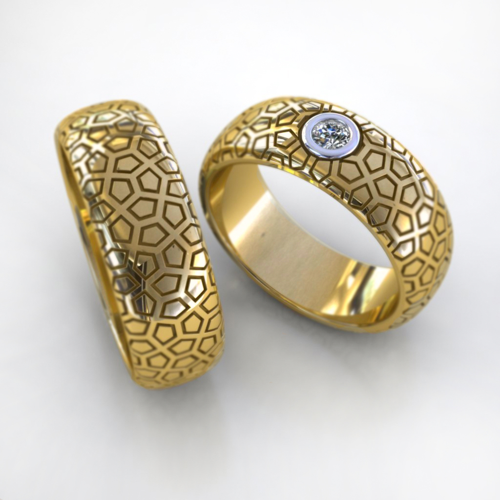Обручальные кольца Оазис из жёлтого золота с узорами (Вес пары 16,5 гр.)