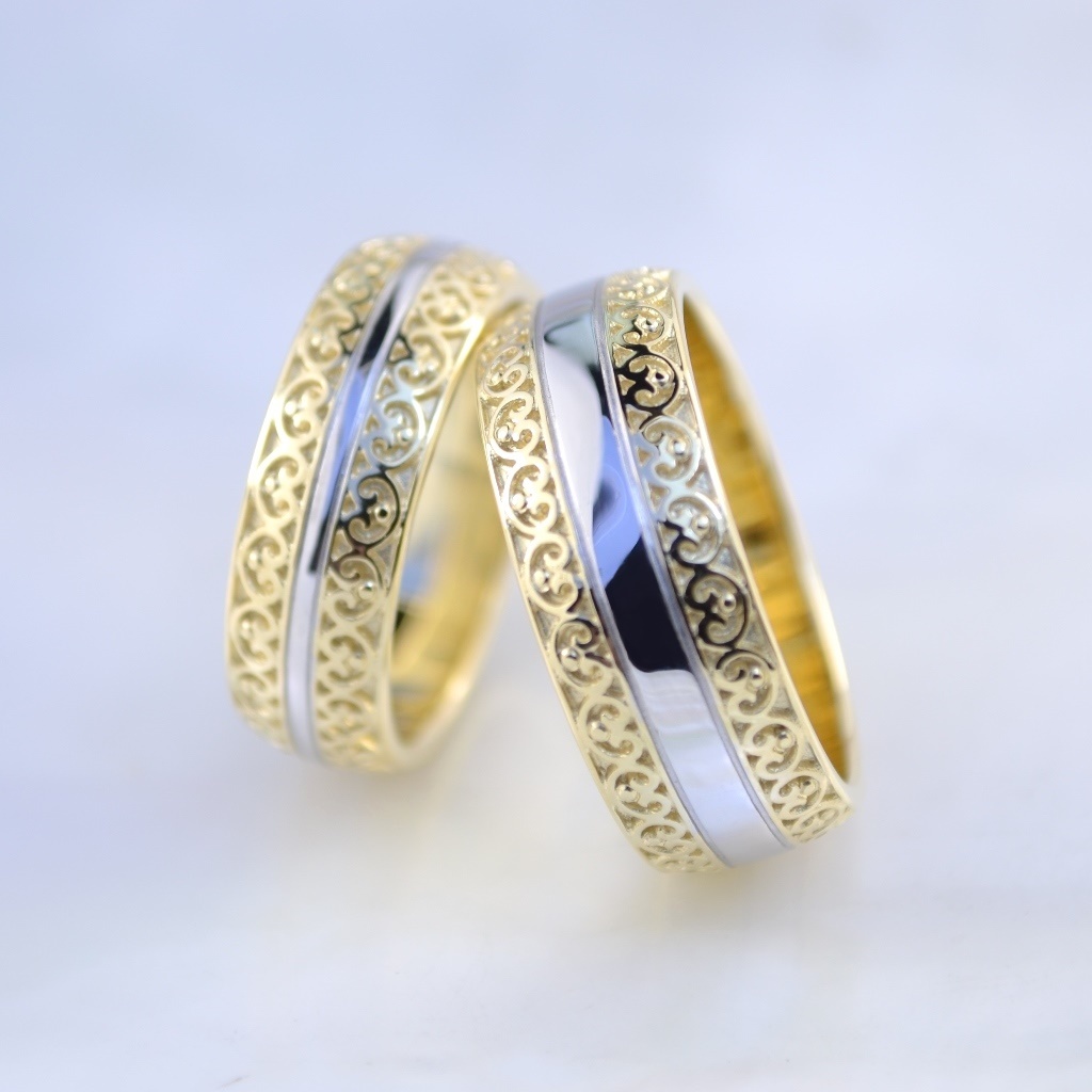 Винтажные ажурные обручальные кольца из жёлто-белого золота (Вес пары: 16 гр.)