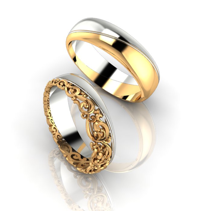 Обручальные кольца Вдохновение из двухцветного золота с узором (Вес пары: 11 гр.)