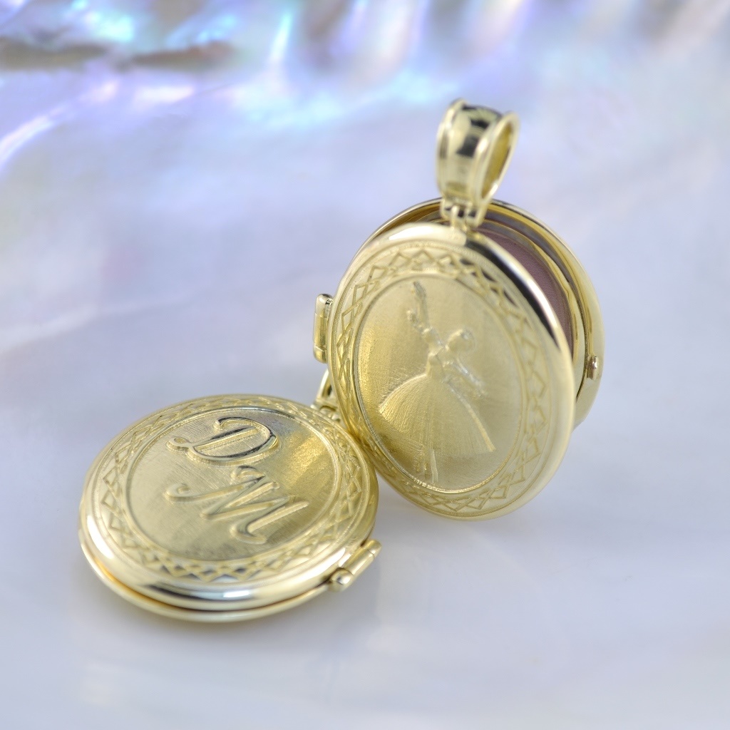 Парные золотые медальоны Балерина с фото и инициалами (Вес: 40 гр.)