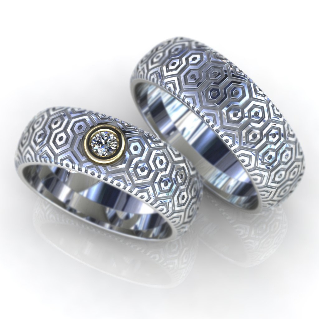 Обручальные кольца Вива из белого золота с бриллиантом (Вес пары 16,5 гр.)