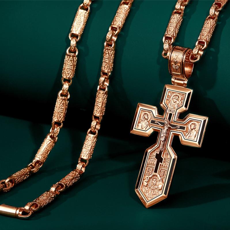 Мужской золотой православный нательный крест на цельнолитой цепочке
