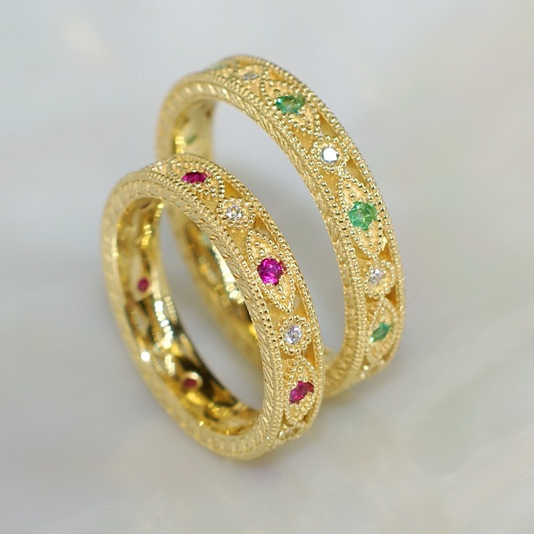 Обручальные кольца с плетением и драгоценными камнями  на заказ  (Вес пары: 8 гр.)