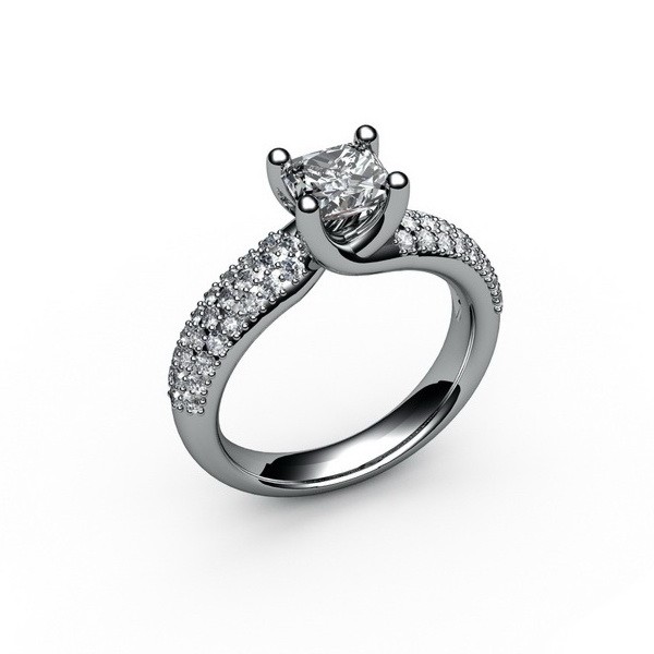 Помолвочное кольцо с одним крупным и 42 бриллиантами 0,76 карат (Вес: 6 гр.)