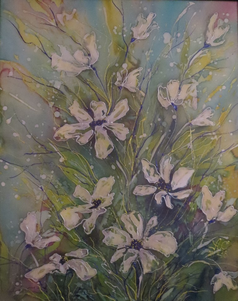 Картина батик на ткани - Цветы под водой 40x50 см