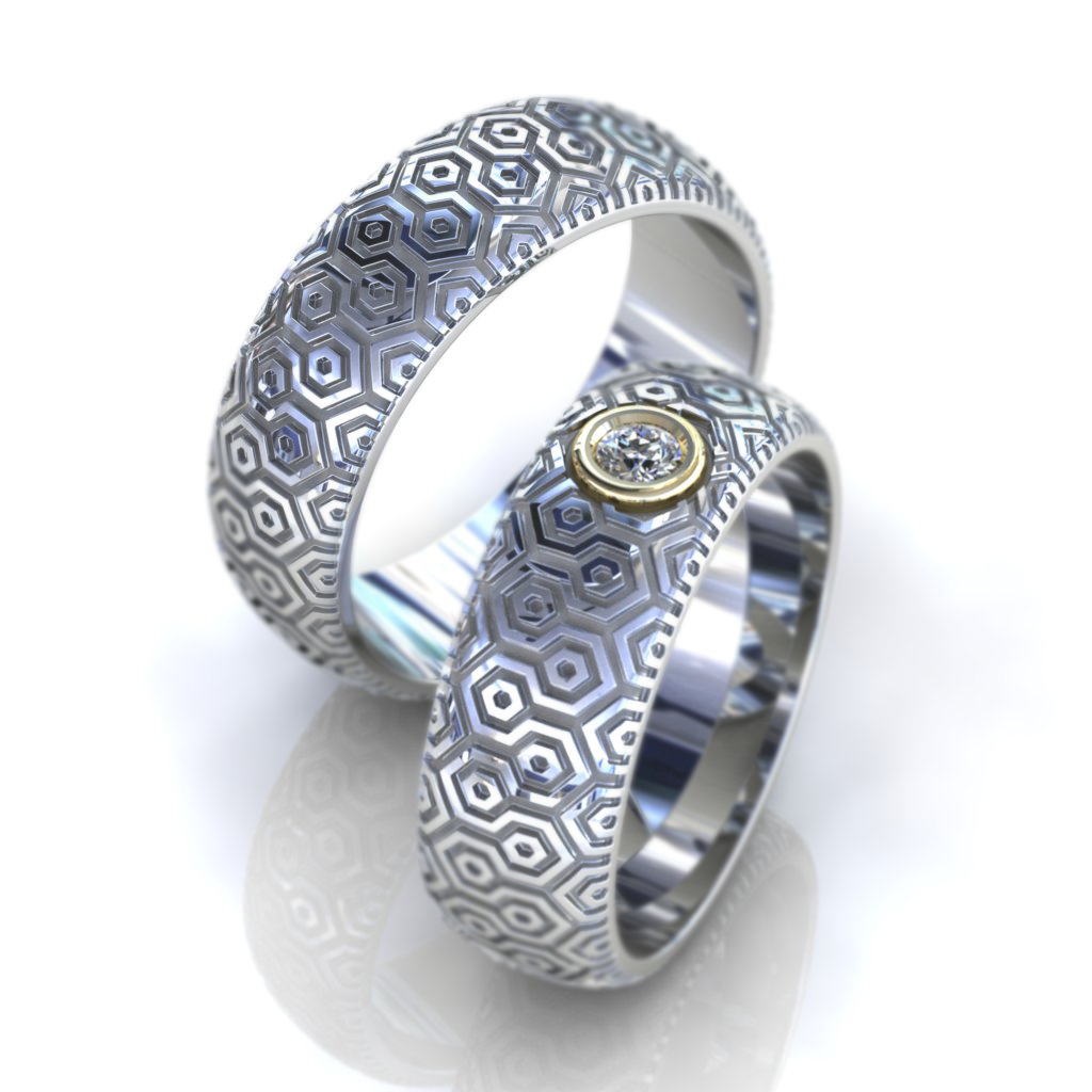 Обручальные кольца Вива из белого золота с бриллиантом (Вес пары 16,5 гр.)