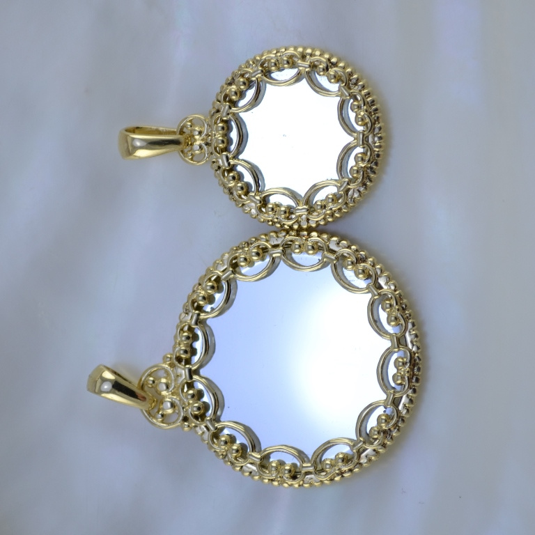 Кулон-подвеска из золота с зеркалом - амулет от сглаза, диаметр 28мм (Вес: 9 гр.)