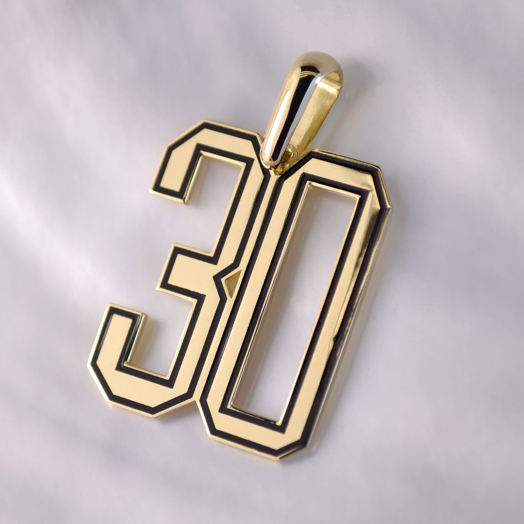 Мужская золотая подвеска с эмалью в виде номера игрока в подарок хоккеисту (Вес: 7,5 гр.)