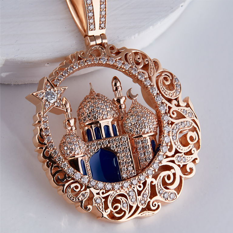 Золотая подвеска Мечеть с эмалью и бриллиантами