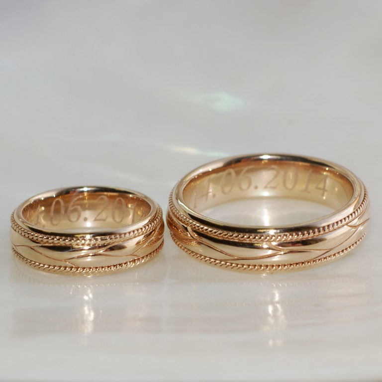 Обручальные кольца с плетением косички и гравировкой на заказ (Вес пары: 15гр.)
