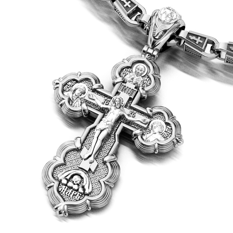 Ажурный серебряный крест с распятием и молитвой на обороте (Вес 14 гр.)