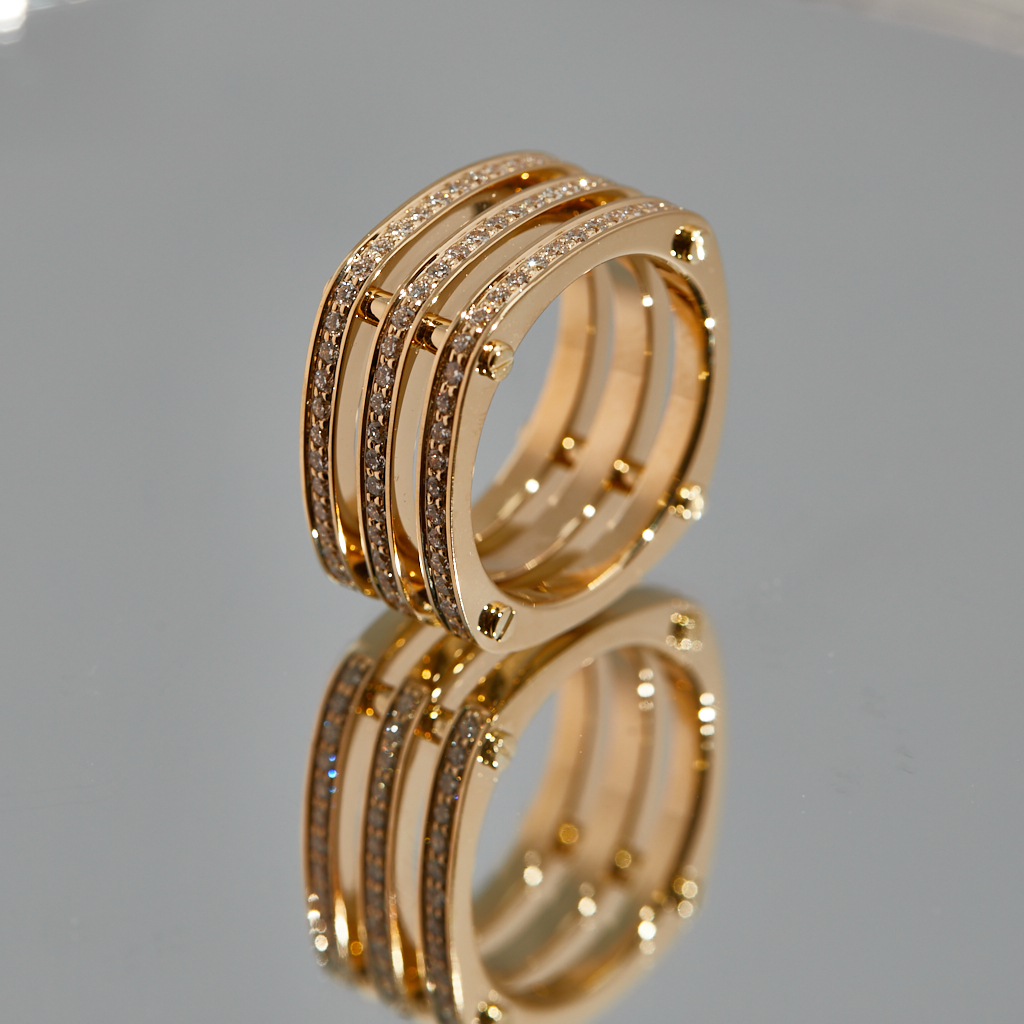 Составное кольцо из жёлтого золота с тремя дорожками (Вес: 15 гр.)