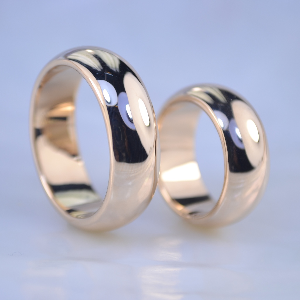 Широкие плоские обручальные кольца бублики из красного золота (Вес пары: 26 гр.)
