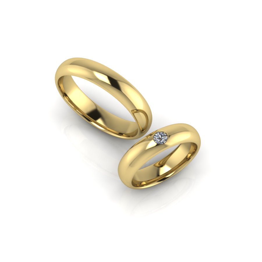 Классические обручальные кольца с гравировкой имён и бриллиантом (Вес пары: 14 гр.)