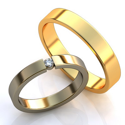 Гладкие обручальные кольца с бриллиантом на заказ (Вес пары: 7 гр.)