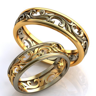 Эксклюзивные обручальные кольца с узором на заказ (Вес пары: 8 гр.)