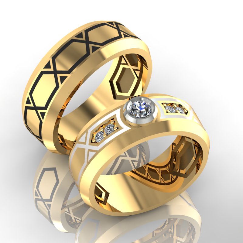 Обручальные кольца Роскошь с бриллиантами и эмалью (Вес пары:12 гр.)