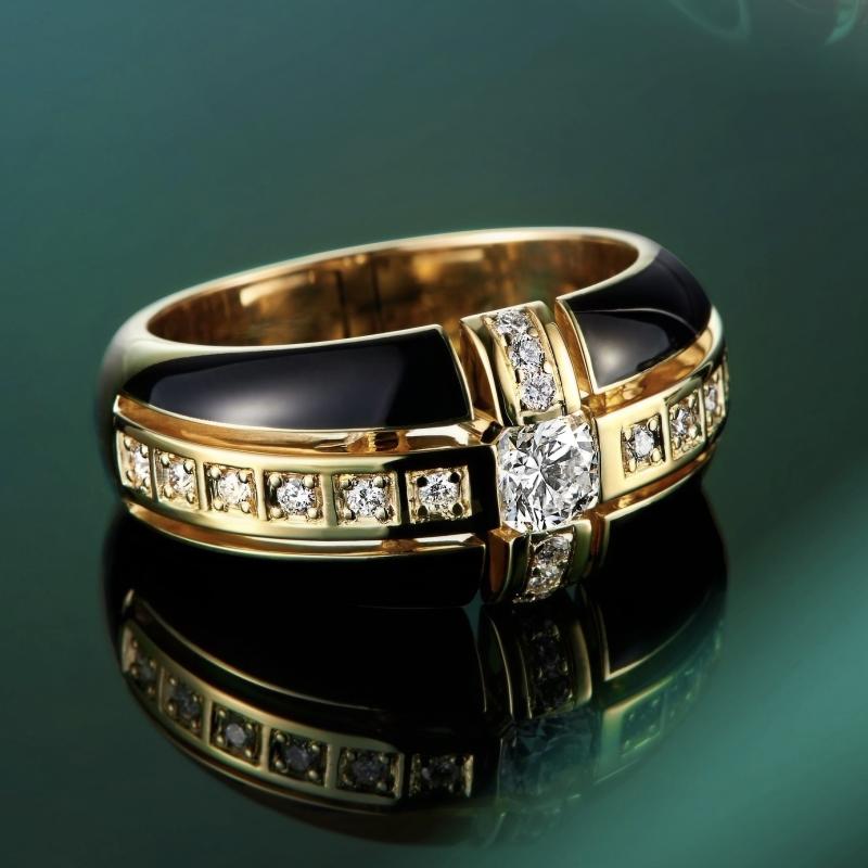Мужское кольцо из золота с бриллиантами и чёрной эмалью