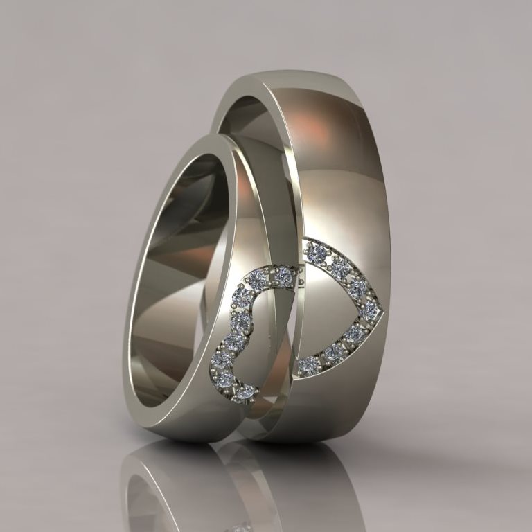 Парные обручальные кольца из белого золота Сердце на заказ (Вес пары: 12 гр.)