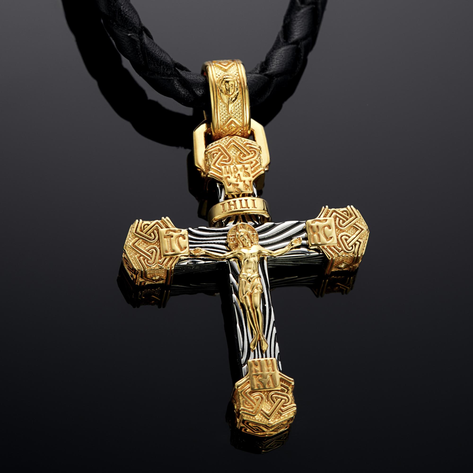 Мужской православный нательный крест из двух видов золота с чернением Мужской православный нательный крест из двух видов золота с чернением