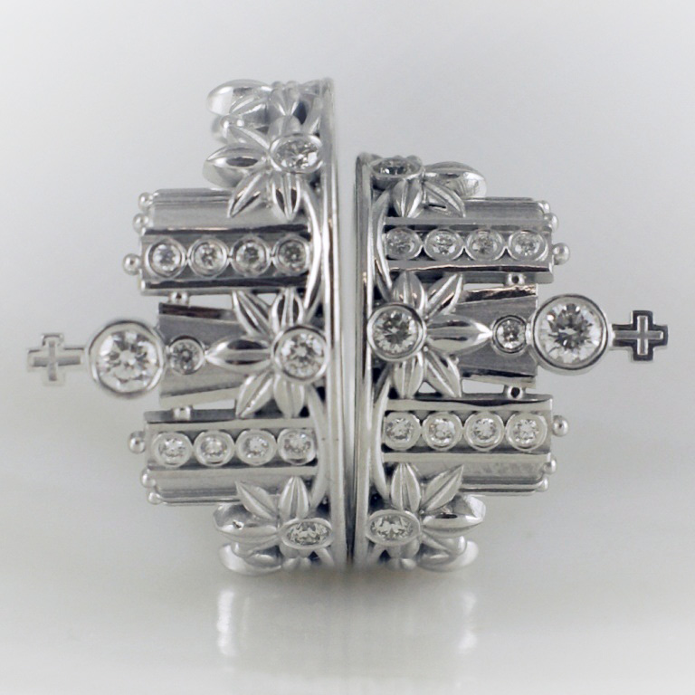 Обручальные кольца корона из белого золота с бриллиантами на заказ (Вес пары: 16 гр.)