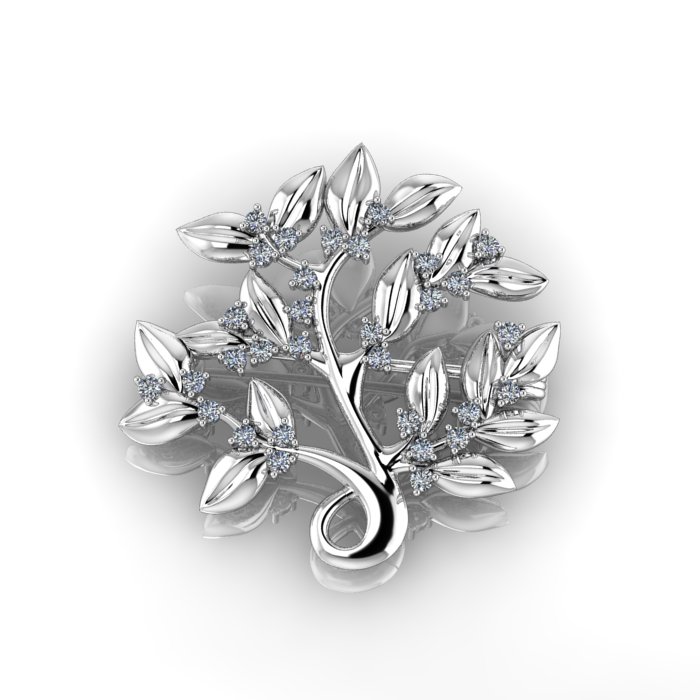 Брошь Дерево жизни из серебра с бриллиантами (Вес: 5,5 гр.)