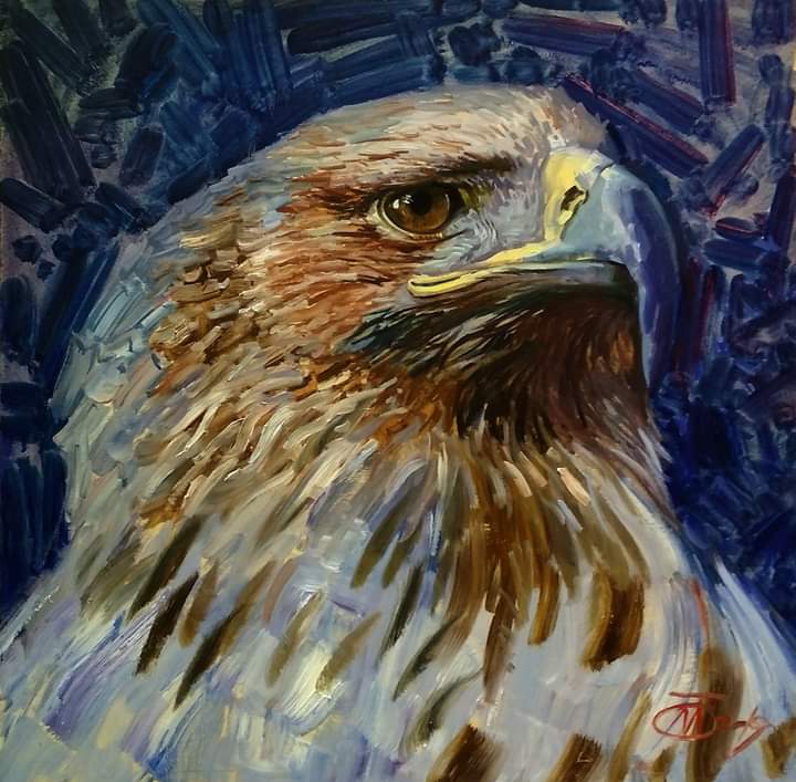 Картина маслом на холсте птица орёл - Гордый 80x80 см
